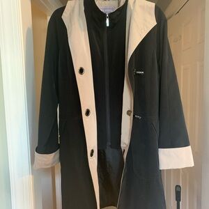 Laura Scott Black and Tan Hooded Trench. Coat